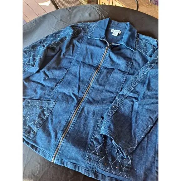 Country Store Denim Jacket Women 1X Full Zip Sequins Long Sleeve - Picture 6 of 8